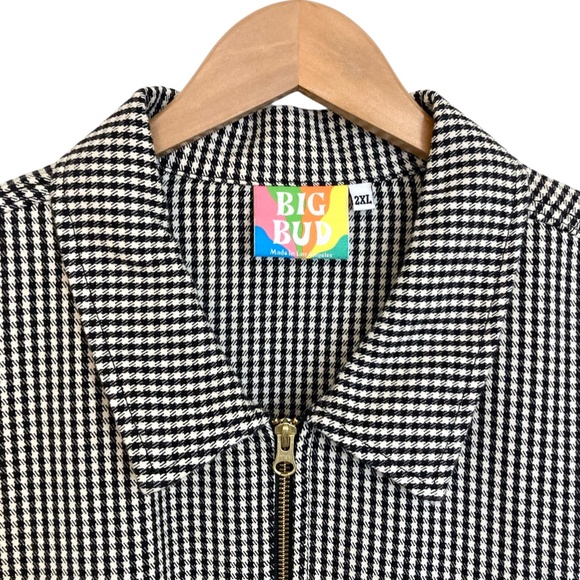 BIG BUD PRESS Ricky Checked Flight Jacket Black & White Full Zip - Picture 7 of 15